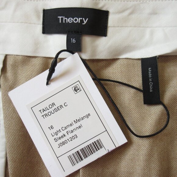 NWT THEORY Tailor Trouser C in Light Camel Melange Sleek Flannel Crop Pants 16 - Picture 7 of 10